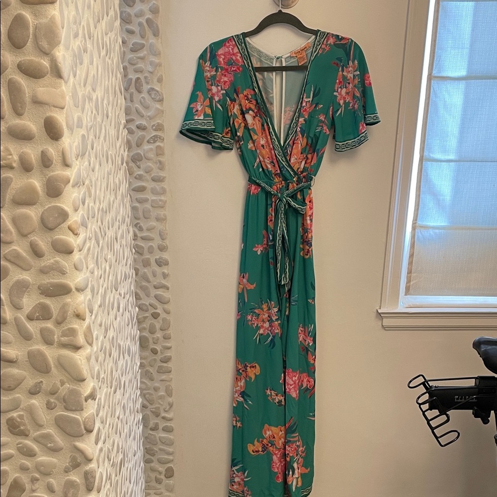 Flying Tomato Teal Floral Maxi Jumpsuit